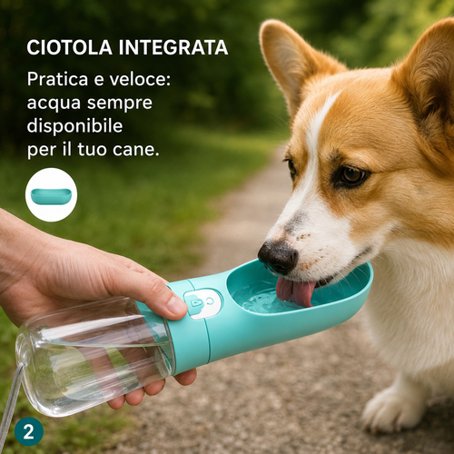 CoolPaws® Borraccia Portatile per Cani con Ciotola Integrata | 450ml / 550ml