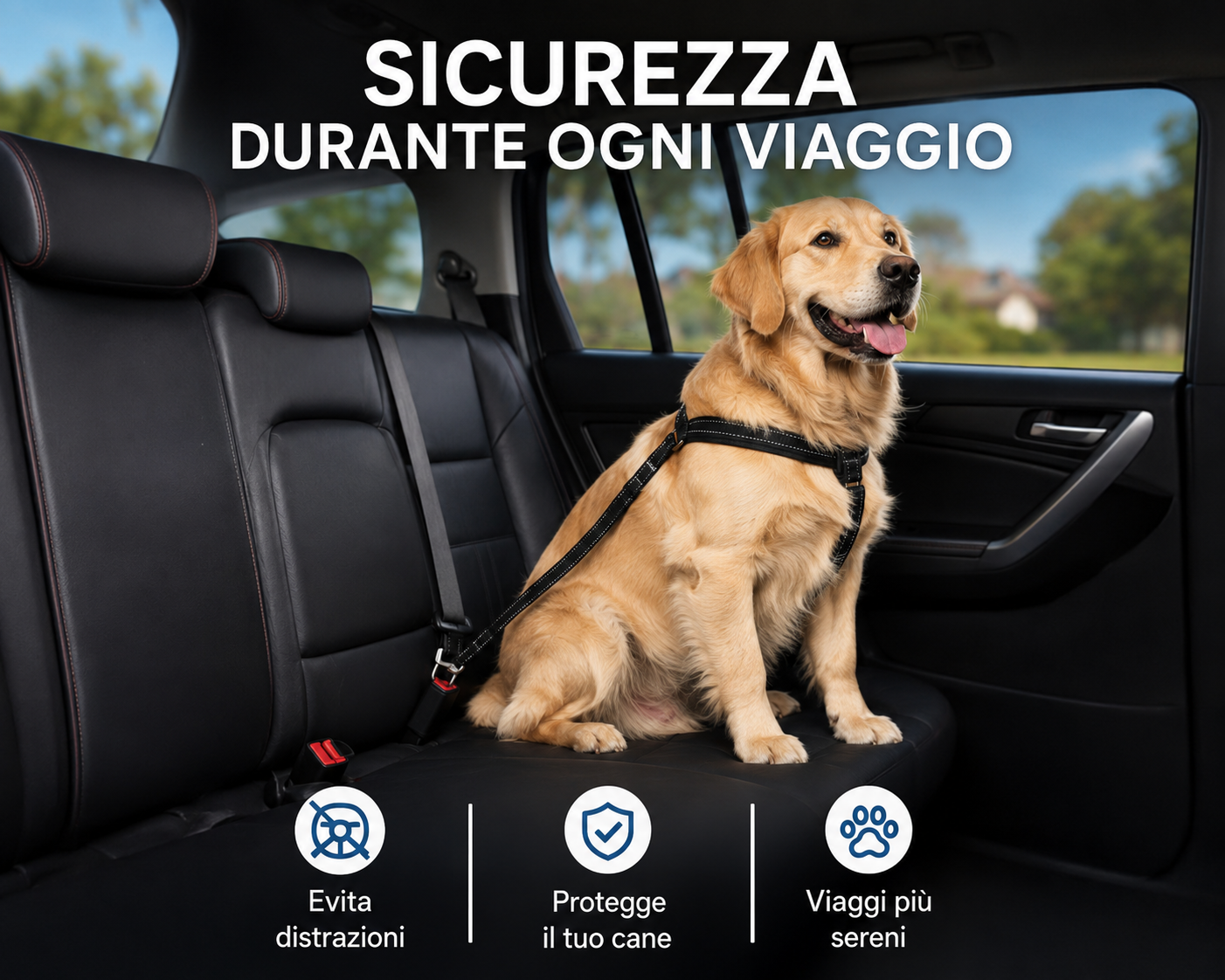 CoolPaws® Cintura di Sicurezza per Cani | Regolabile e Riflettente per Auto
