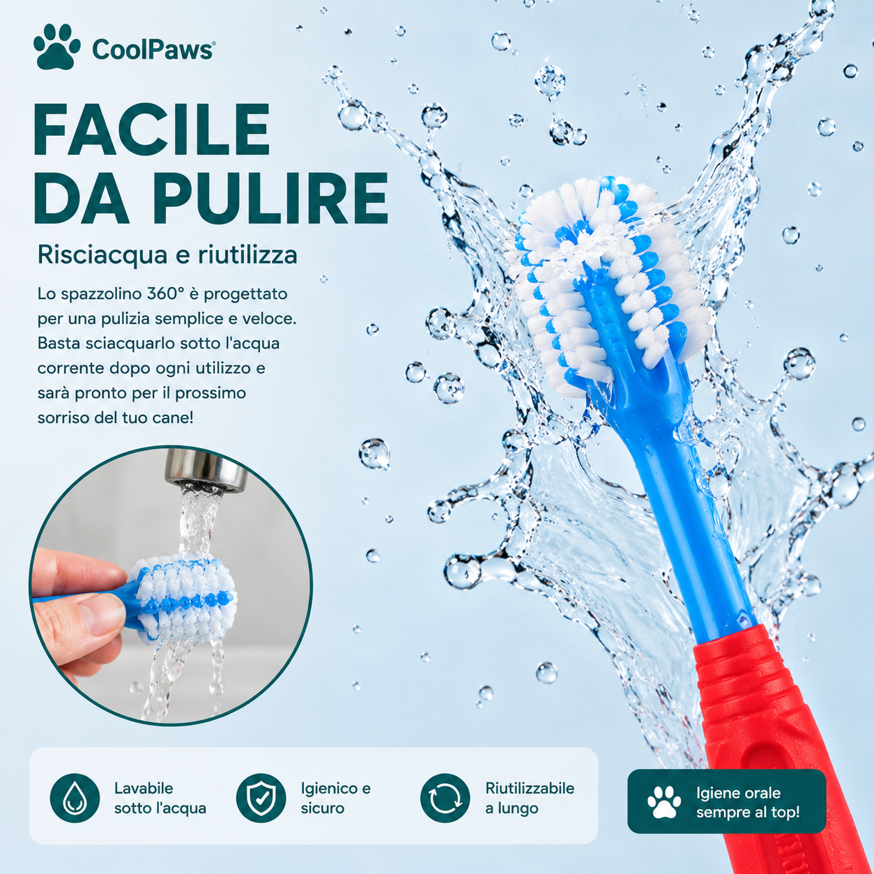 CoolPaws® Spazzolino 360° per Cani | Pulizia Delicata e Completa dei Denti