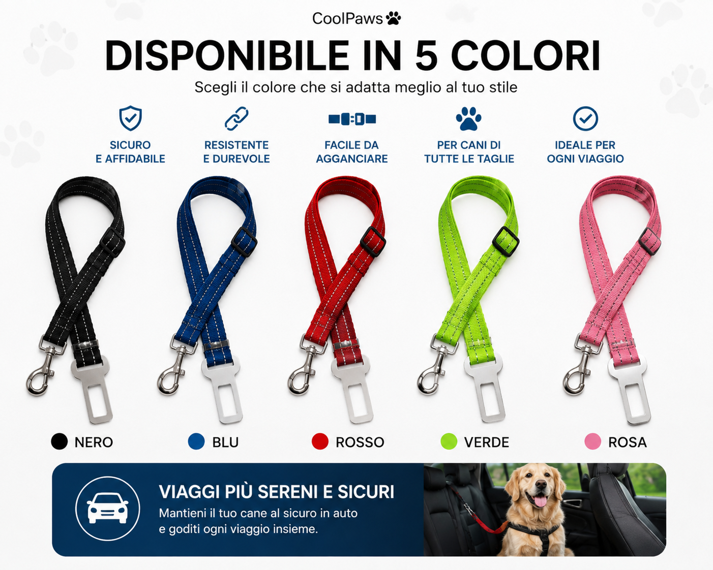 CoolPaws® Cintura di Sicurezza per Cani | Regolabile e Riflettente per Auto